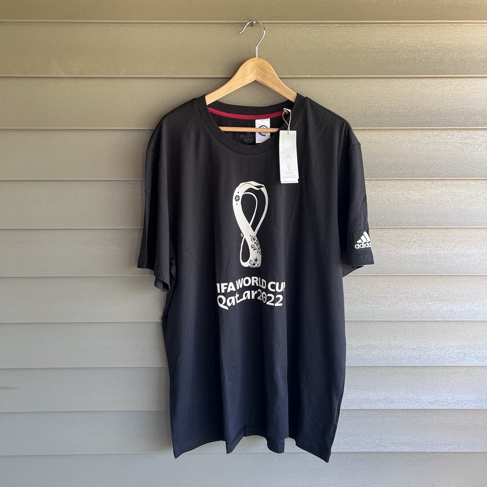 Adidas FIFA World Cup Qatar 2022 T Shirt Mens 2XL Black Logo Soccer NWT
